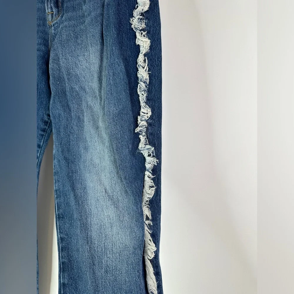 Good American Jeans Women's 15 Good Boy Side Fringed‎ Straight Leg Denim Blue